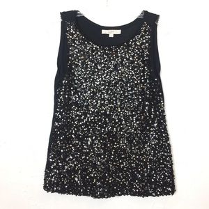 LOFT Black Sequined Tank Top Small